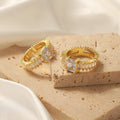 Gold Open Ribbed Ring Square Center Clear Zircon Baguettes view 4