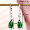 Green Pear-Shaped Halo Long Drop Earrings In Silver Tone view 5