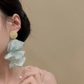 Sheer Fabric Flower Drop Earrings in Yellow Purple and Blue view 2