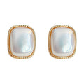 Square Cushion Pearl Stud Earrings Gold Beaded Rim Pair view 5