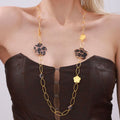 Gold Leopard Flower Acrylic Long Sweater Necklace Chain view 3