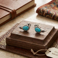 Turquoise Look Bird Antique Silver Tone Small Stud Earrings view 3