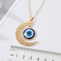 Gold Tone Openwork Crescent Moon Evil Eye Pendant Necklace view 3