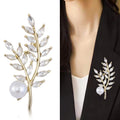 Crystal Leaf Sprig Brooch In 3 Styles With Polished Metal And Decorative Details view 2