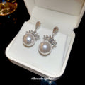 Crystal Bow and Pearl Drop Stud Earrings Fashion Earrings view 3