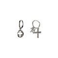Silver Asymmetric Cross Charm Huggie Hoop Earrings Pair view 5