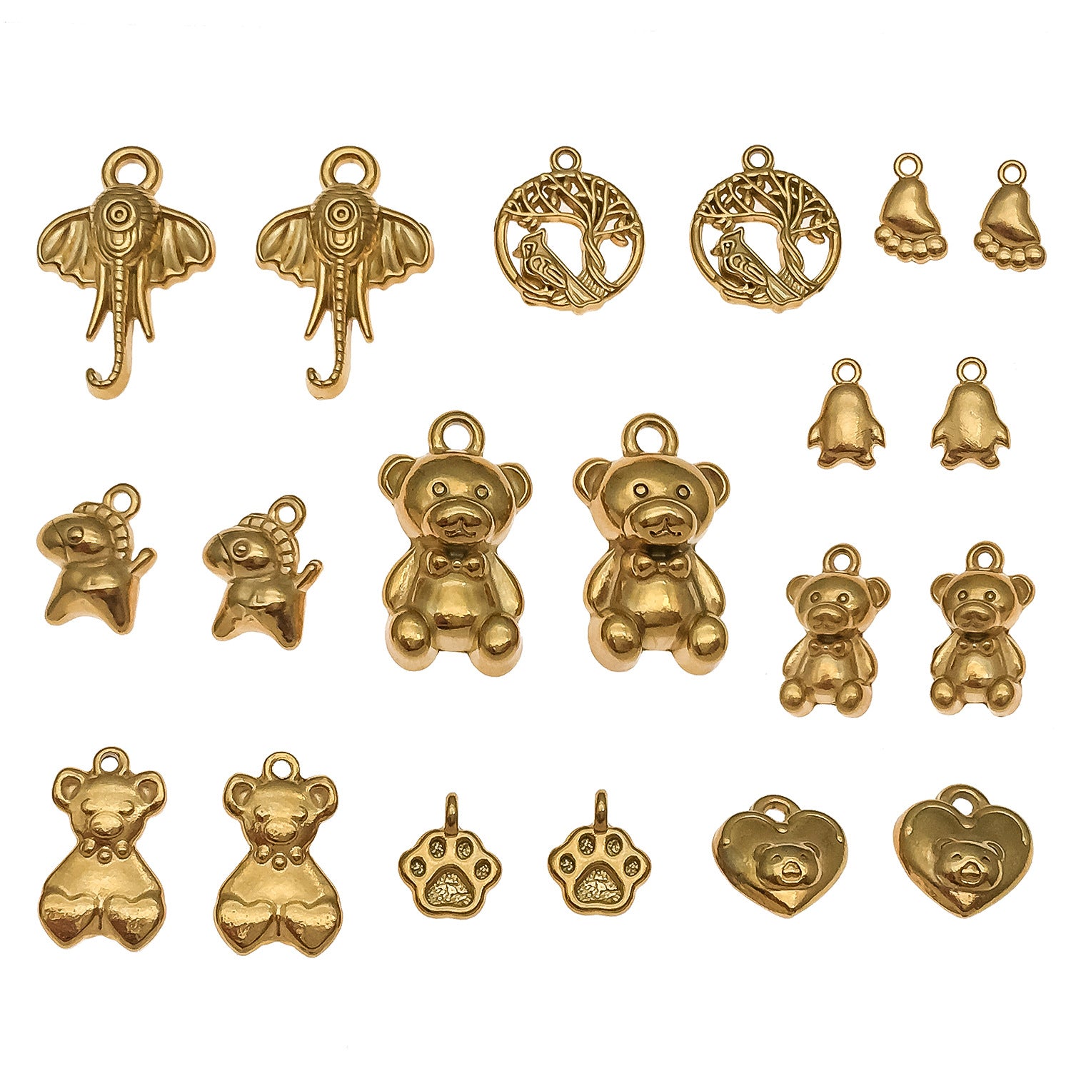 Gold Stainless Steel Bear Penguin Elephant Charm Pendants for DIY Bracelet Necklace