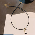 Black Crystal Bead Choker Gold Tone Drop Charm Pendant view 4
