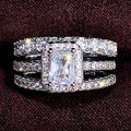 White Gold Emerald Cut Halo Three Piece Ring Set 6-10 view 3