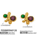 Abstract Stud Earrings Green Purple Cabochons Metal view 7