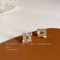 Gold Open Square Geometric Baguette CZ Micro Pave Stud Earrings view 4