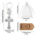 Pearl Cluster Ornate Silver Tone Cross Keychain and Attached Hardware view 2