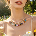 Gold Tone Chain Necklaces With Twelve Teardrop Birthstone Pendants view 2
