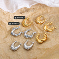 Twisted Link Ribbed Hoop Earrings Gold and Steel Tones view 2