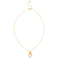 Gold Tone Crystal and Faux Pearl Drop Pendant Necklace view 5