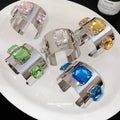 Silver Wide Open Cuff Bracelets Three Square Crystals Five Colors view 3
