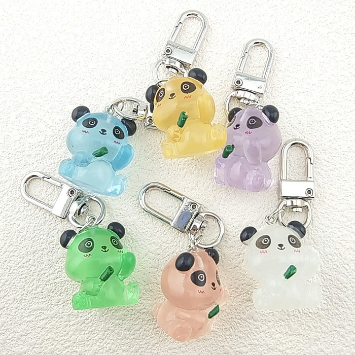 Translucent Glow Panda Resin Clip Keychains in Six Colors