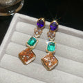 Gold Mixed Crystal Geometric Drop Earrings Decorative Jewelry view 8