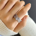 White Metal Pave Clear Stone Bow Knot Multi Row Ring Alloy view 3