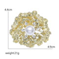 Layered Metal Flower Brooch With Pearl Center in Three Finishes view 5