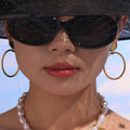 Large Hoop Drop Earrings With Round Disc Stud Tops view 2