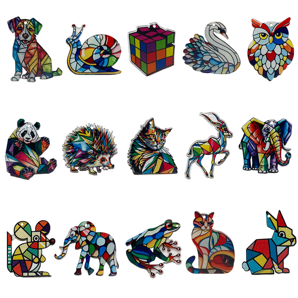 Colorful Acrylic Cat Panda Elephant Animal Bear Double Sided Charm Pendant for Jewelry Making DIY