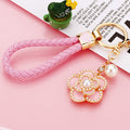 Pearl Rose Keychains in Pink Black and White with Braided and Plain Loops view 2