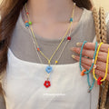 White Cord Red Flower Bead Pendant Necklace Toggle Clasp view 2