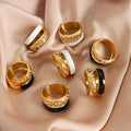Crystal Dome Dual Band Enamel Stack Ring Gold Steel view 1