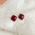 Burgundy Enamel Geometric Cushion Stud Earrings Glossy Finish view 3