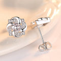 Silver Square Flower Petal Clear CZ Stud Earrings Pair view 2