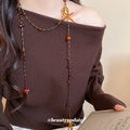 Yellow and Amber Beaded Bow Charm Layered Necklace view 3