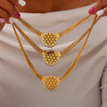 Gold Cuban Chain Round Cutout Disc Pendant Necklace Bracelet view 3
