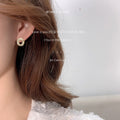 Gold Hollow Oval Baguette Crystal Stud Earrings Pair view 2