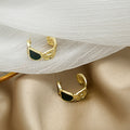 Gold Textured Green Stone Irregular Half Hoop Earrings view 3