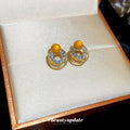 Orange Cabochon and Crystal Double Circle Stud Earrings view 2