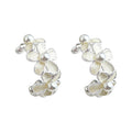 Silver Cream Flower Pearl C Hoop Earrings Pair Set view 5