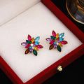Colorful Crystal Look Sunburst Flower Small Stud Earrings view 1