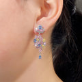 Multicolor Floral Cluster Long Drop Earrings Metal Jewelry Design view 4