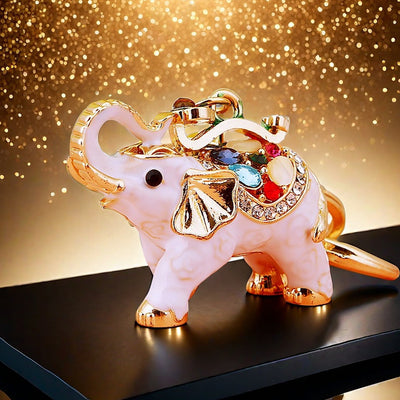 Main image 1 shows a supplied presentation of jeweled auspicious elephant keychains with visible attached key hardware.
