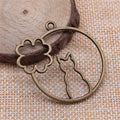 Cat and Flower Open Frame Round Metal Pendant in Two Finishes view 4