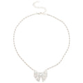 Silver Baguette Crystal Butterfly Pendant Necklace Set view 5