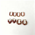 Red Heart and Rectangular Gold Tone Huggie Earrings view 5