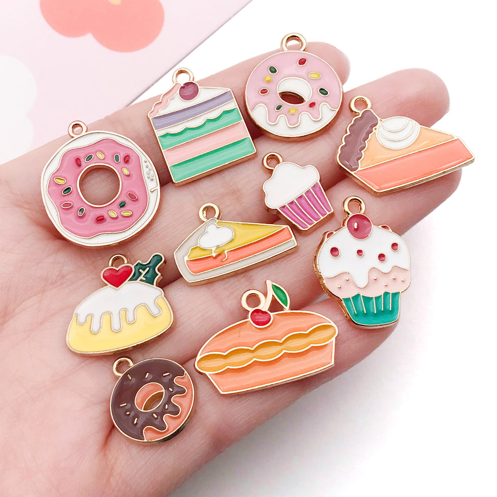 Enamel Zinc Alloy Donut Lollipop Cake Dessert Charm Pendant for DIY Keychain Jewelry