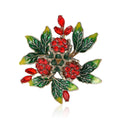 Enamel Leaf Floral Cluster Rhinestone Brooch Three Colors view 5