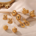 Gold Geometric Textured Cross Hatch Loop Hoop Earrings view 4