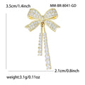 Crystal Bow Brooch with Double Dangle Strands Decorative Metal Pin view 4