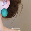 Glossy Green Oval Statement Stud Earrings Fashion Jewelry view 3