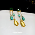 Gold Tone Green And Yellow Faceted Crystal Chandelier Earrings view 3
