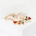 Shell Effect White Dove Brooch With Holly and Red Berries view 3
